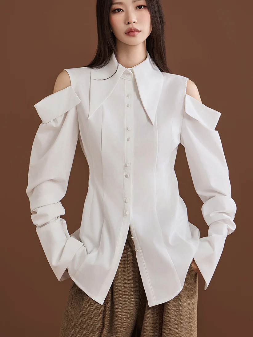 S9026 Shoulder Slit Pintuck Shirt