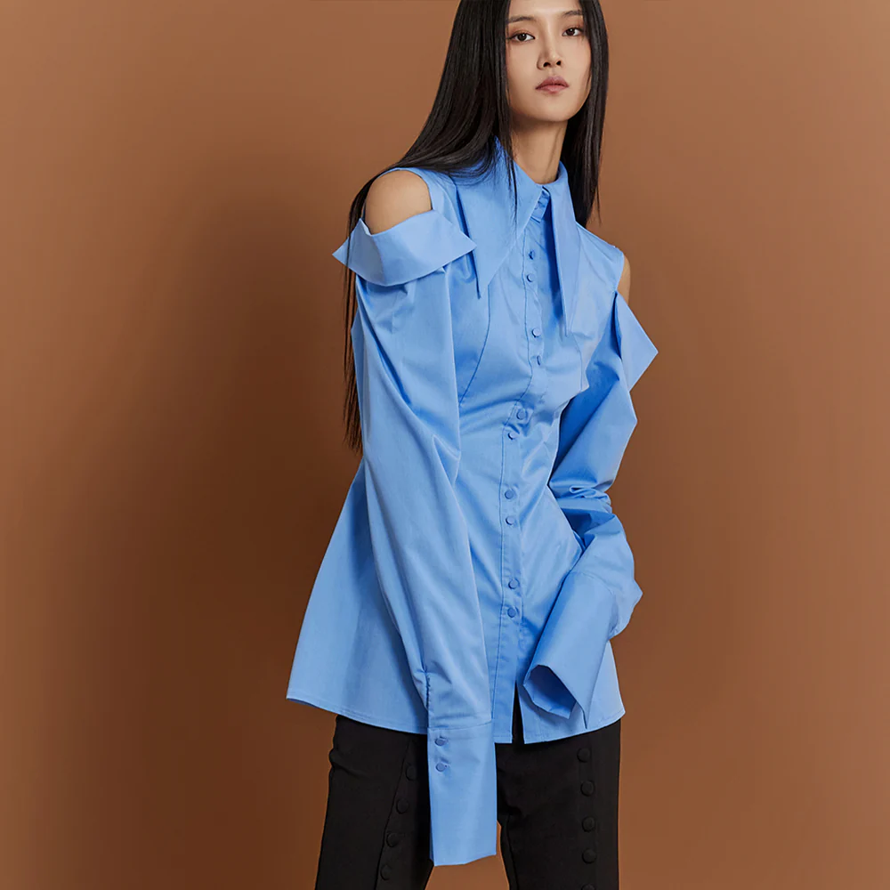 S9026 Shoulder Slit Pintuck Shirt - Image 2