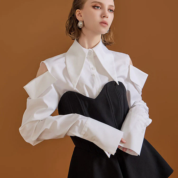 S9026 Shoulder Slit Pintuck Shirt - Image 2