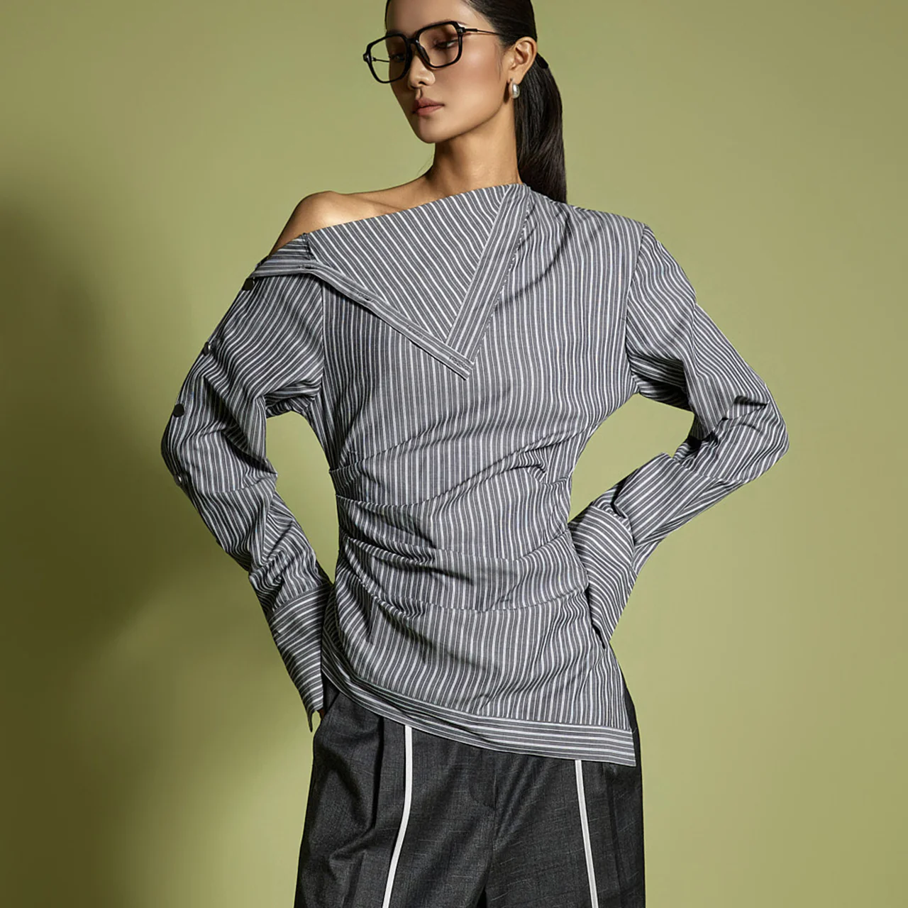 S9033 Stripe Shirring Shirts - Image 2