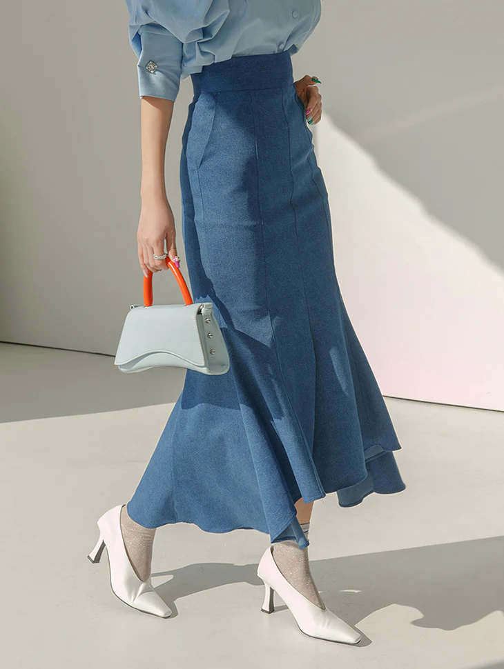 SK2259 Denim Asymmetric Midi Skirt