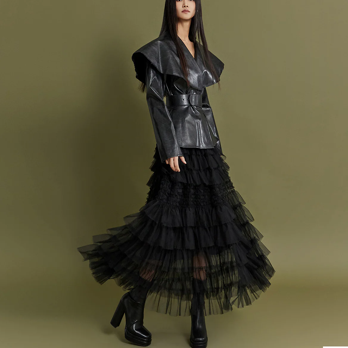 SK2637 Tulle Tiered Elastic Waist Long Skirt - Image 2