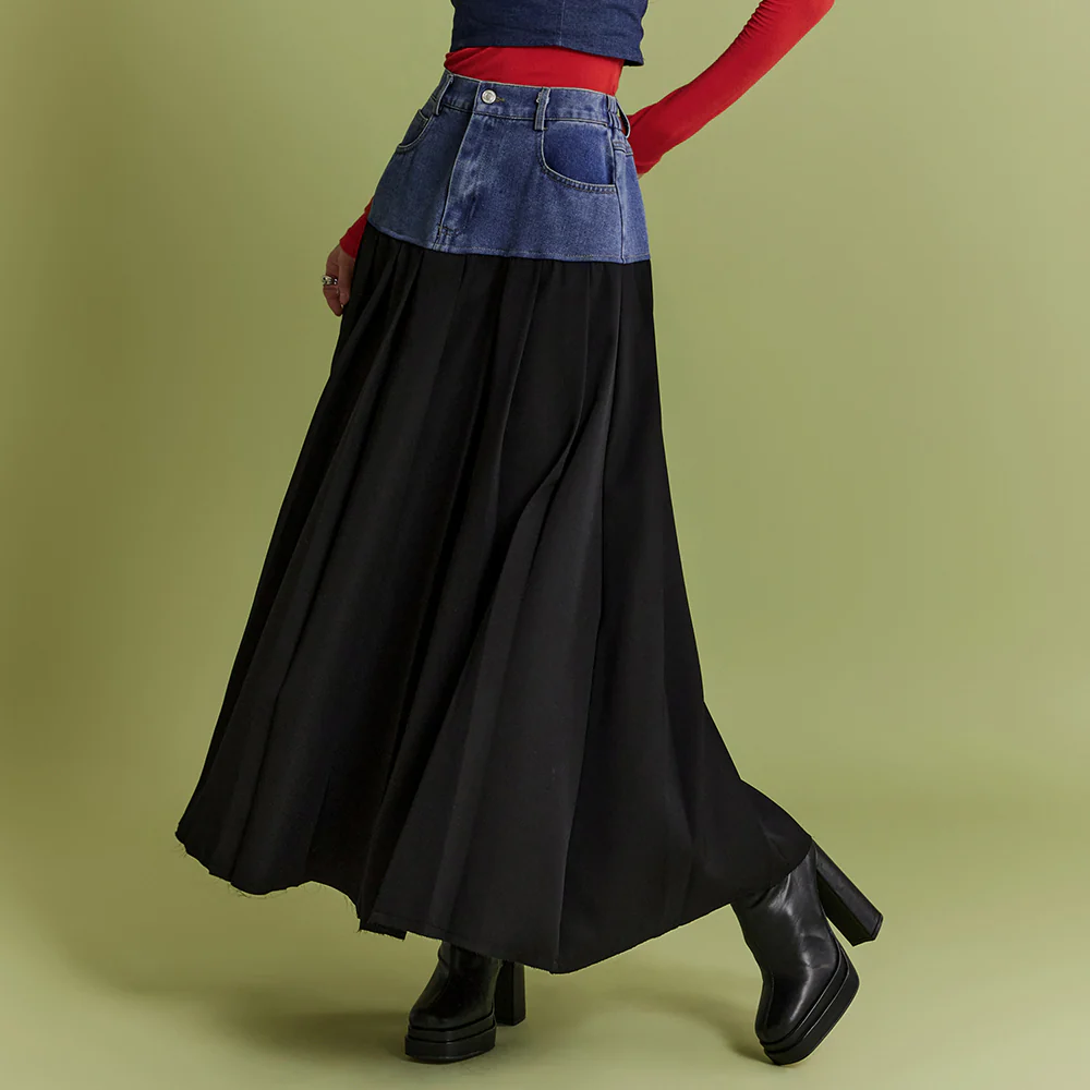 SK2643 Contrasting Color Pleats Skirt - Image 2