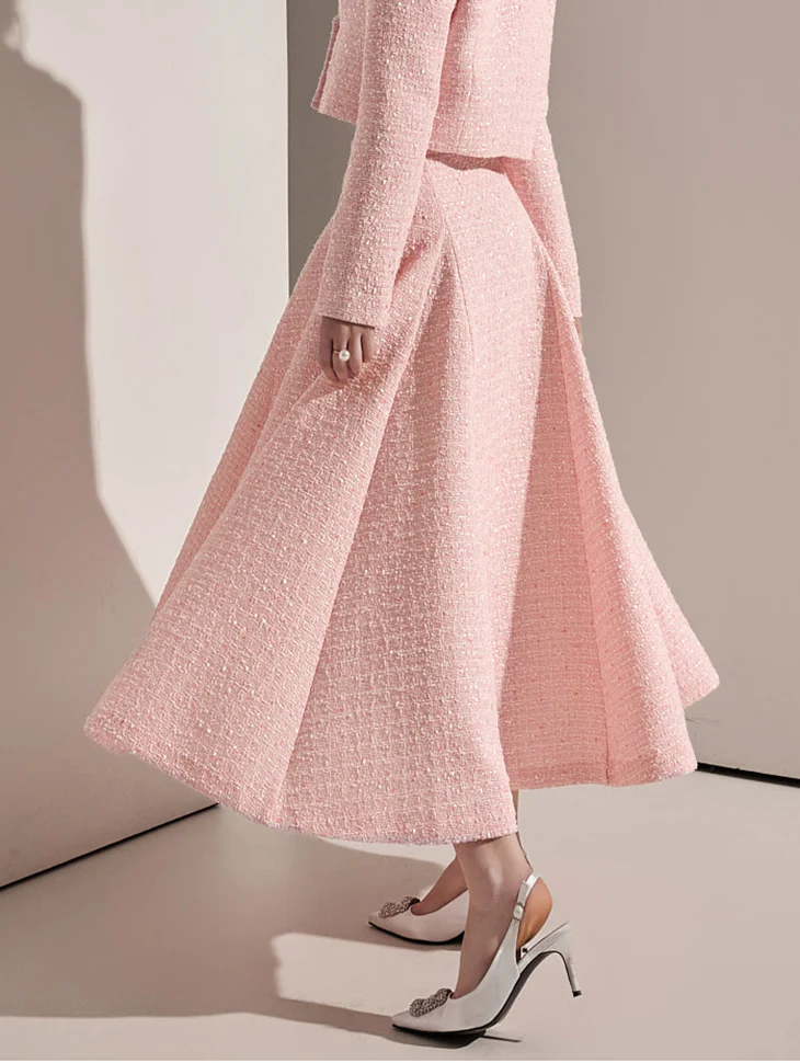 SK2671 Tweed Flare Midi Skirt