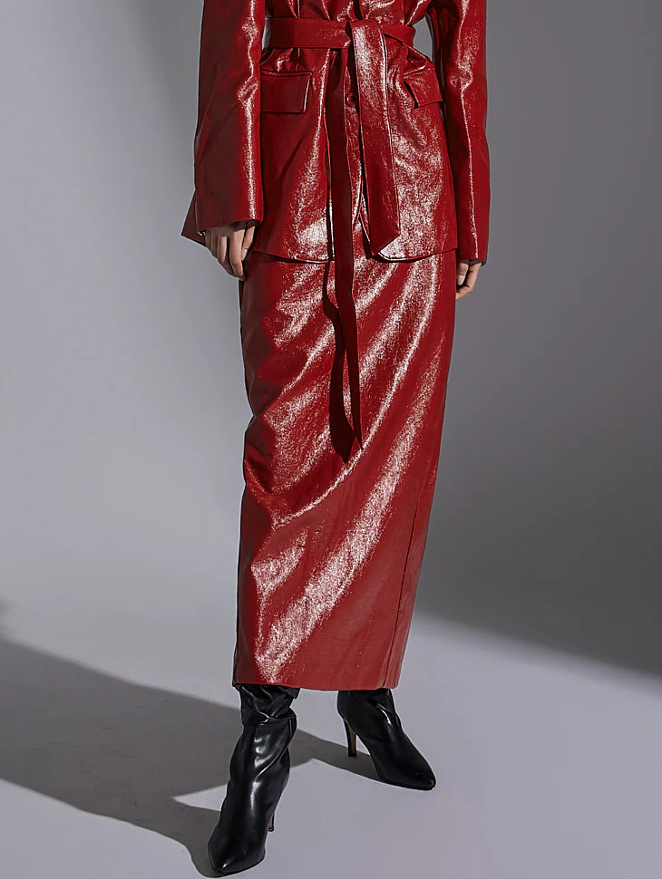 SK2687 Glossy Leather Long Skirt