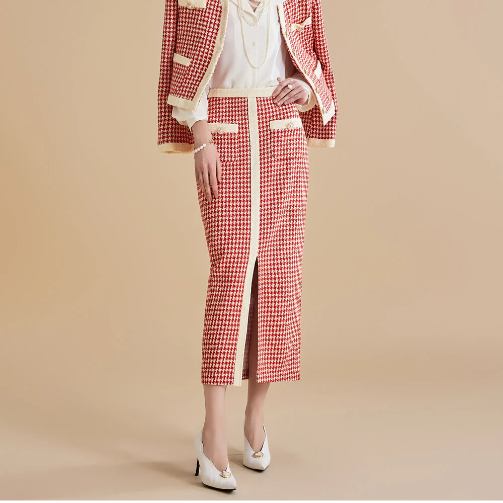 SK2697 Houndstooth Pattern Slim Skirt - Image 2