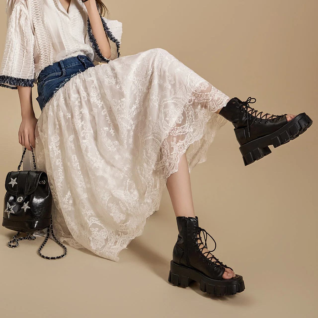 SK2788 Denim Lace Skirt - Image 2