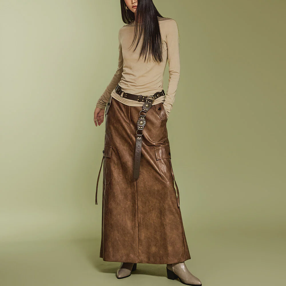 SK2805 Leather Cargo Skirt - Image 2