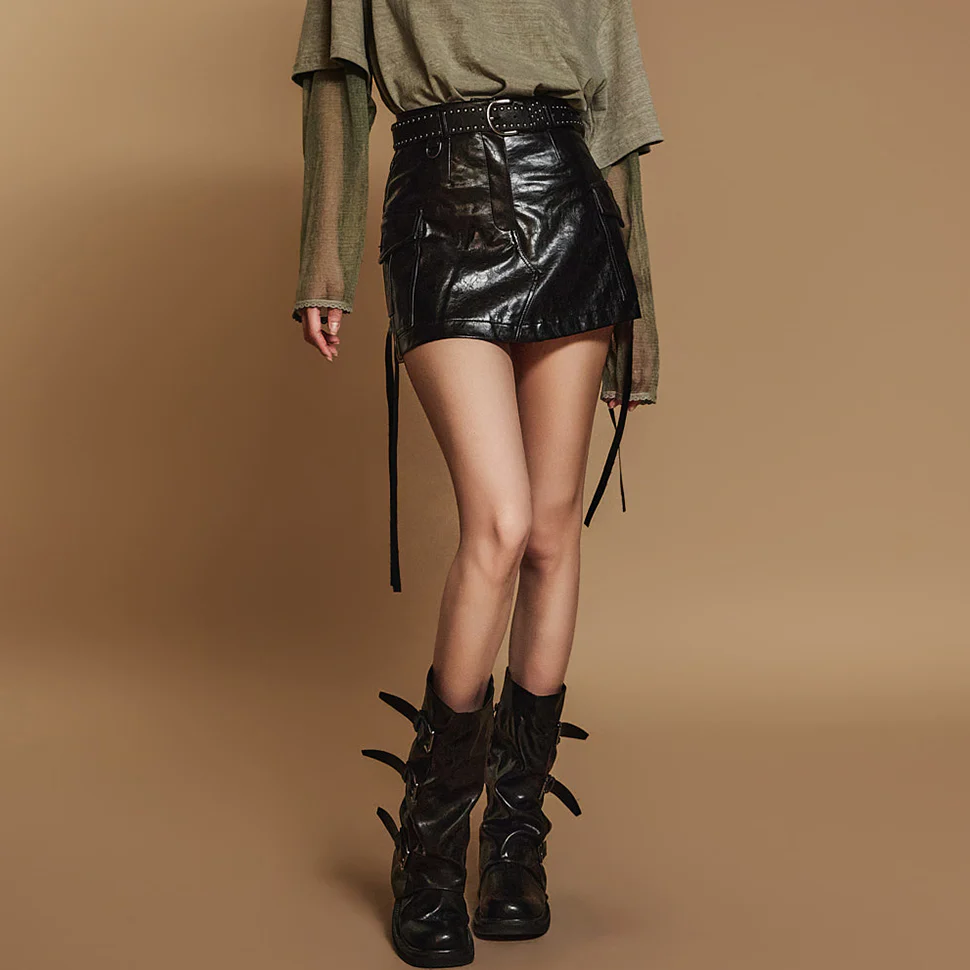 SK2818 Leather Mini Skirt - Image 2