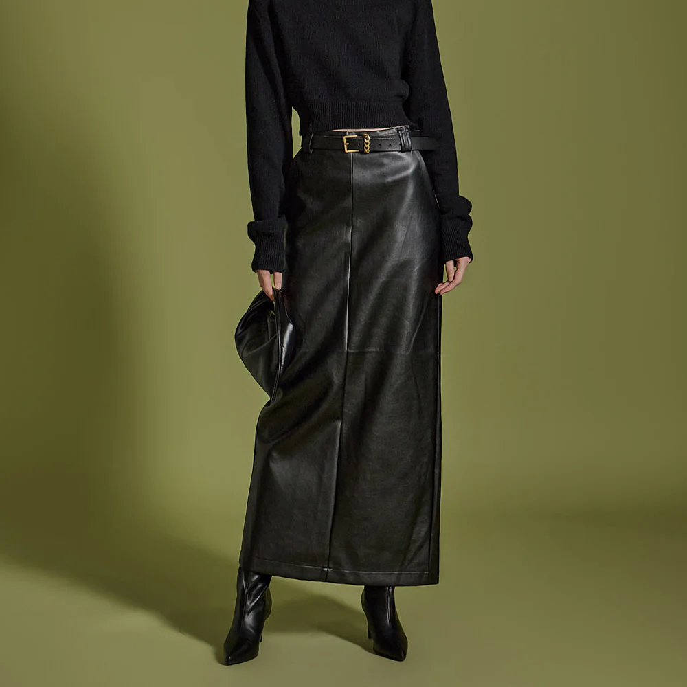 SK2833 Pintuck Leather Skirt - Image 2
