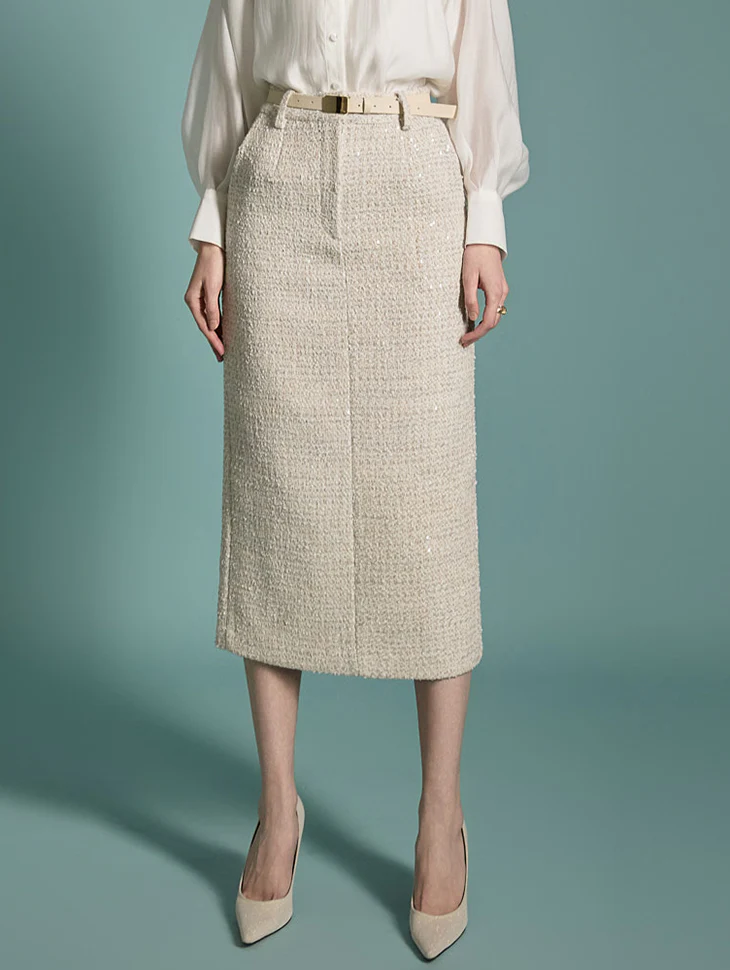 SK2844 Tweed Wool Skirt With Belt
