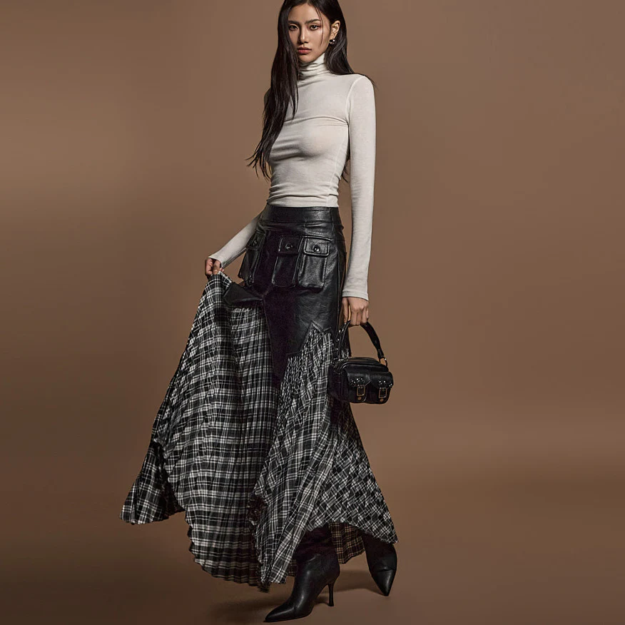 SK2882 Leather Plaid Skirt*Addtional L Size Version* - Image 2
