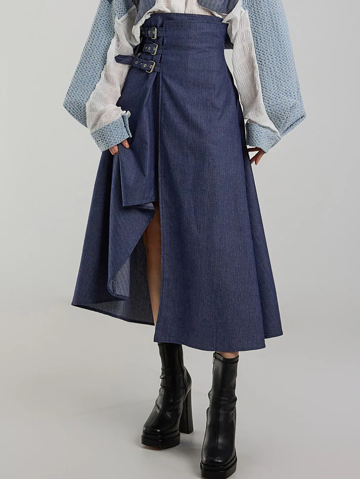 SK2947 Buckle Asymmetric Skirt