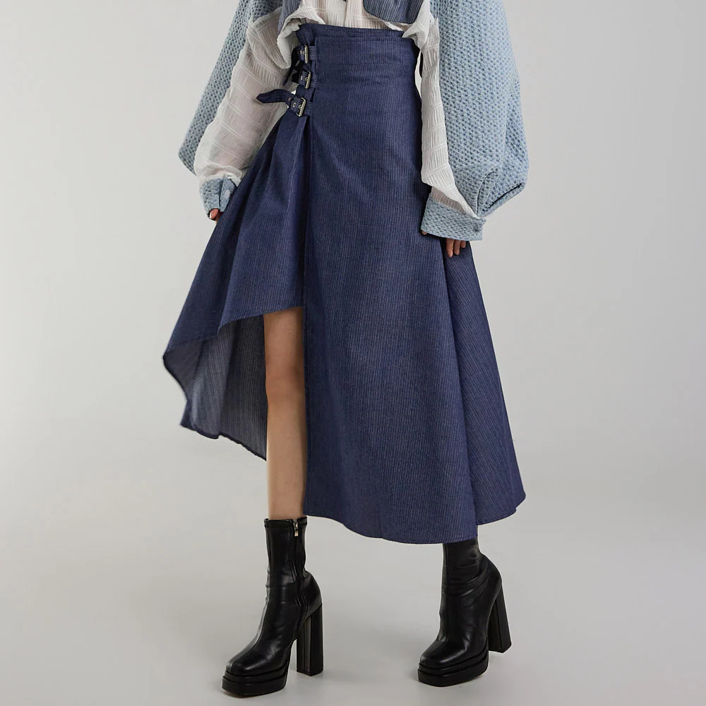 SK2947 Buckle Asymmetric Skirt - Image 2