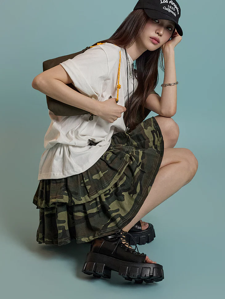 SK2976 Camouflage Tiered Skirt