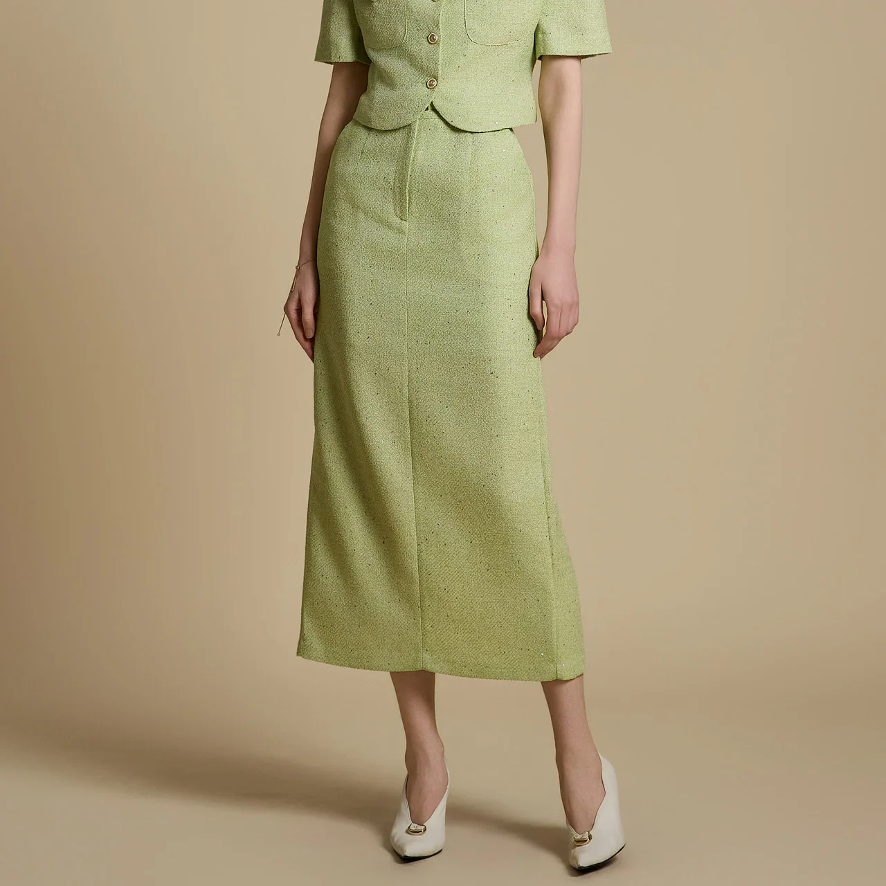 SK2980 Tweed Skirt with Belt - Image 2