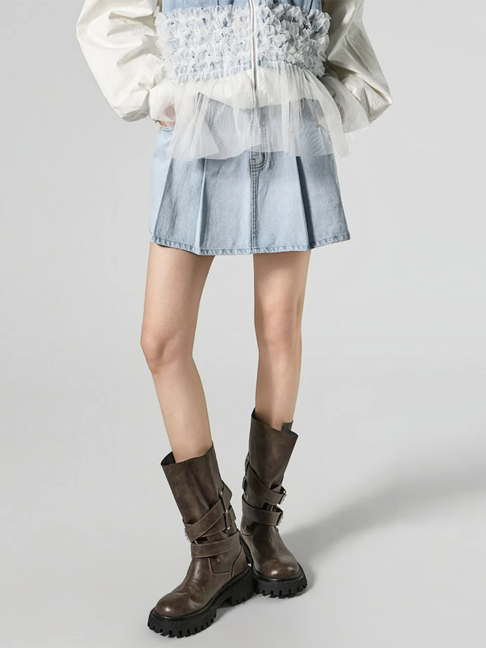 SK3167 Denim Pleated Skirt
