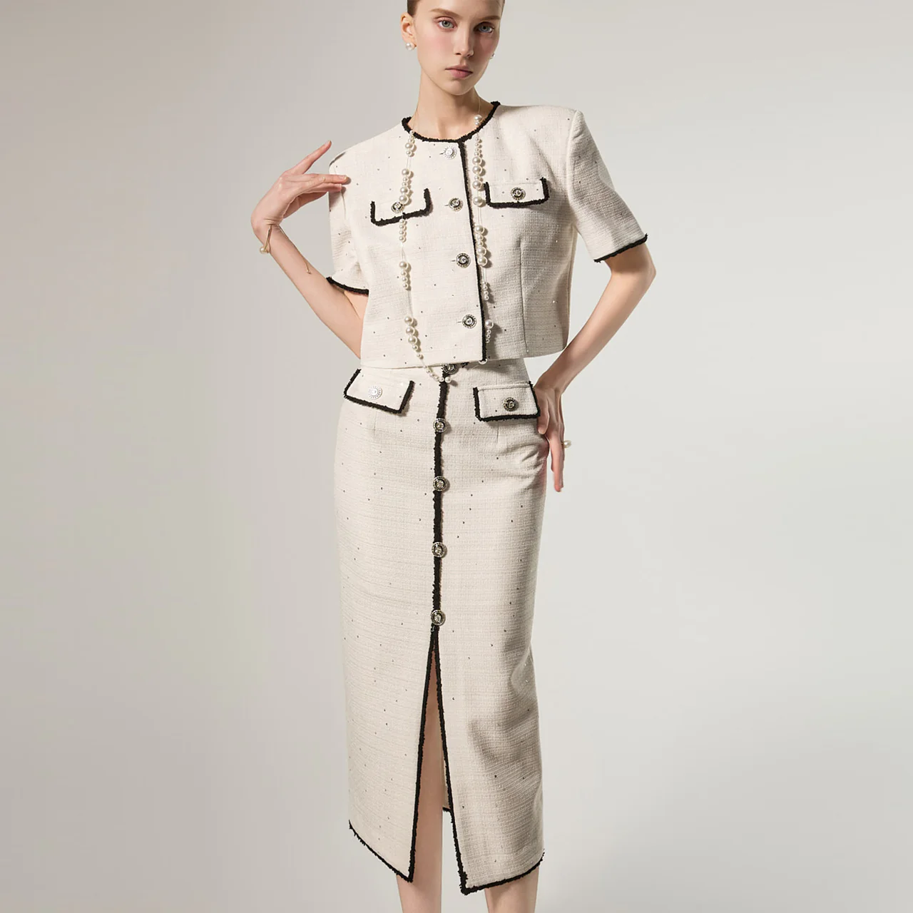 SK3188 Tweed Contrast Skirt - Image 2