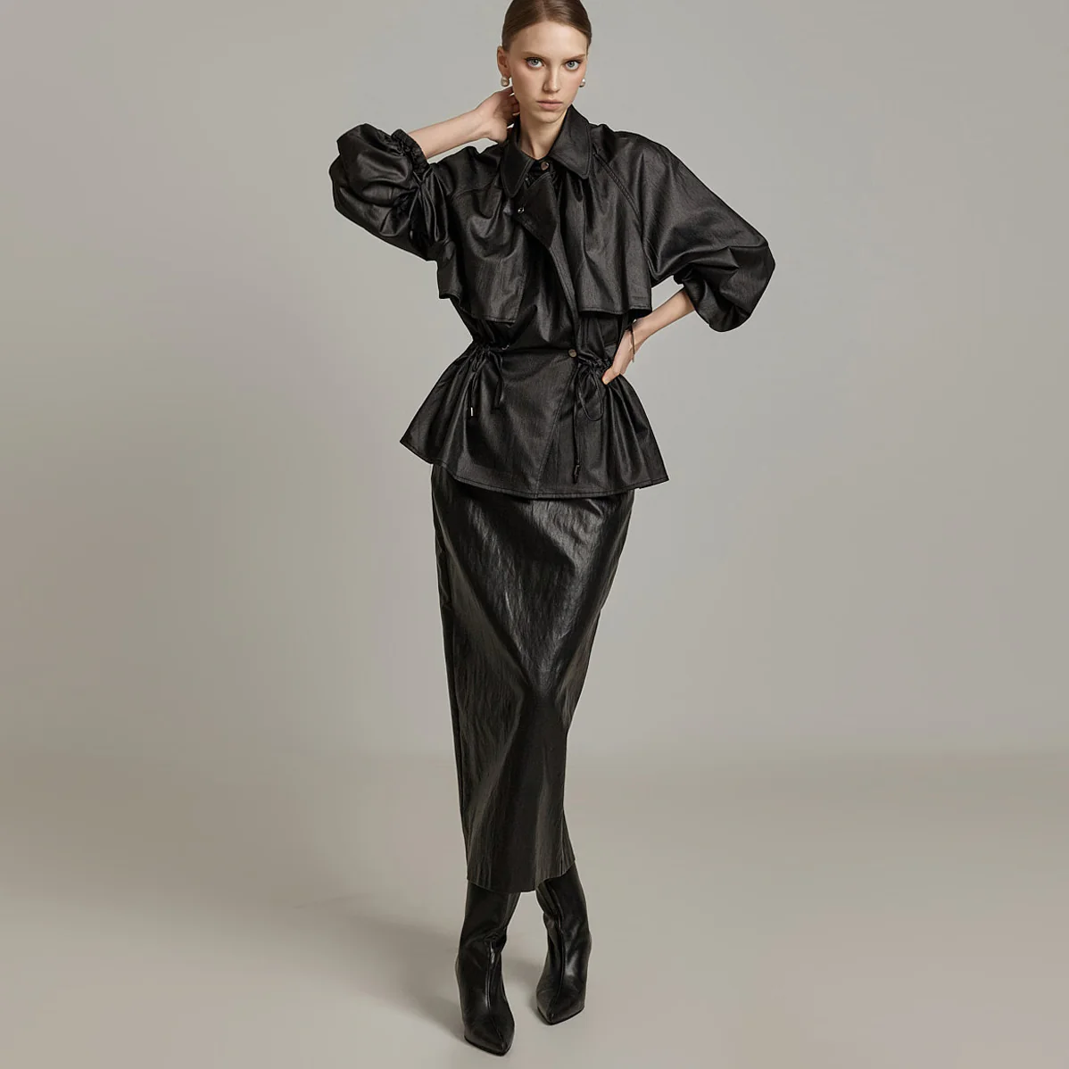 SK9161 Cracked Leather Skirt - Image 2
