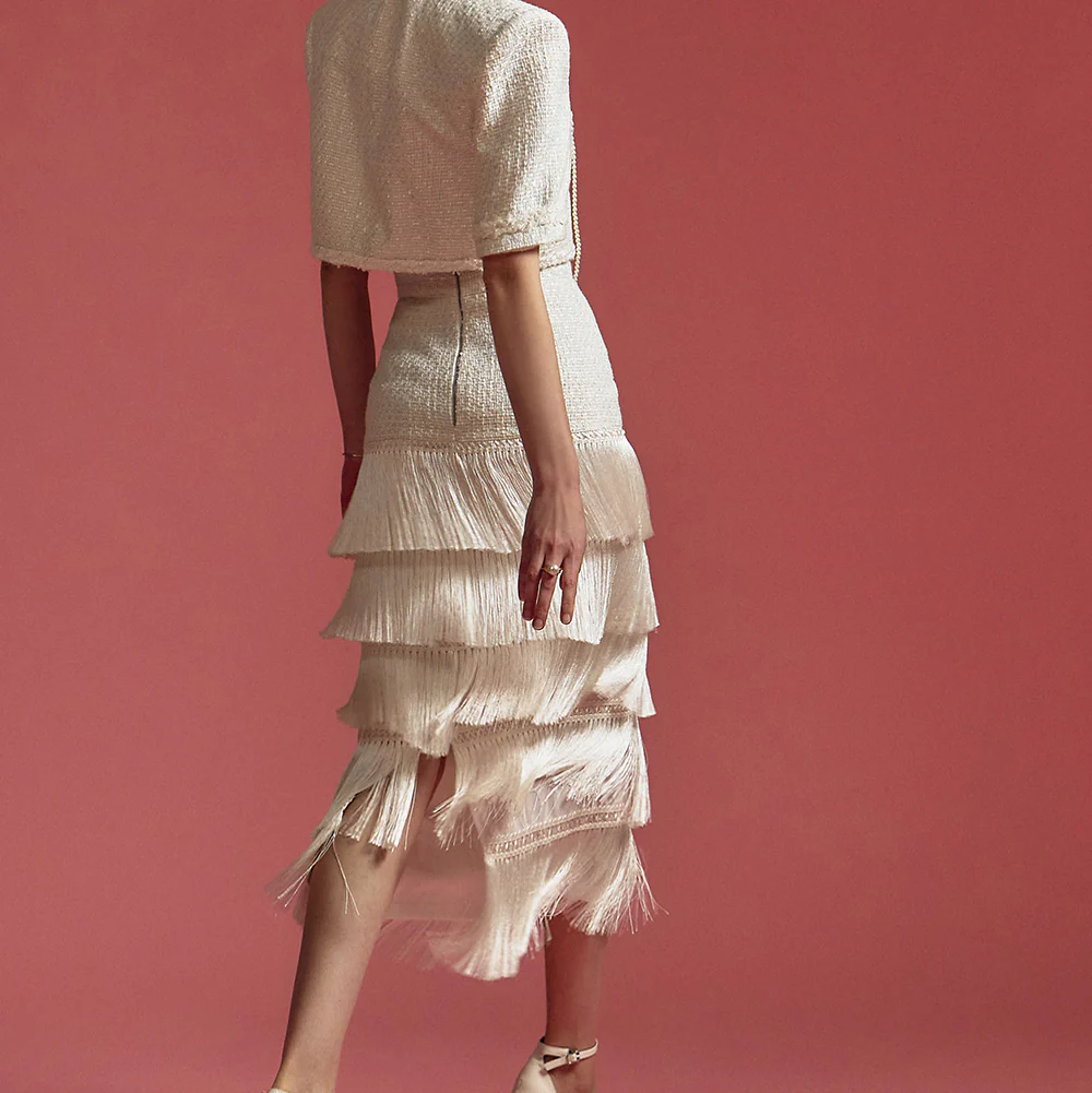SK9201 Tweed Fringe Midi Skirt - Image 2
