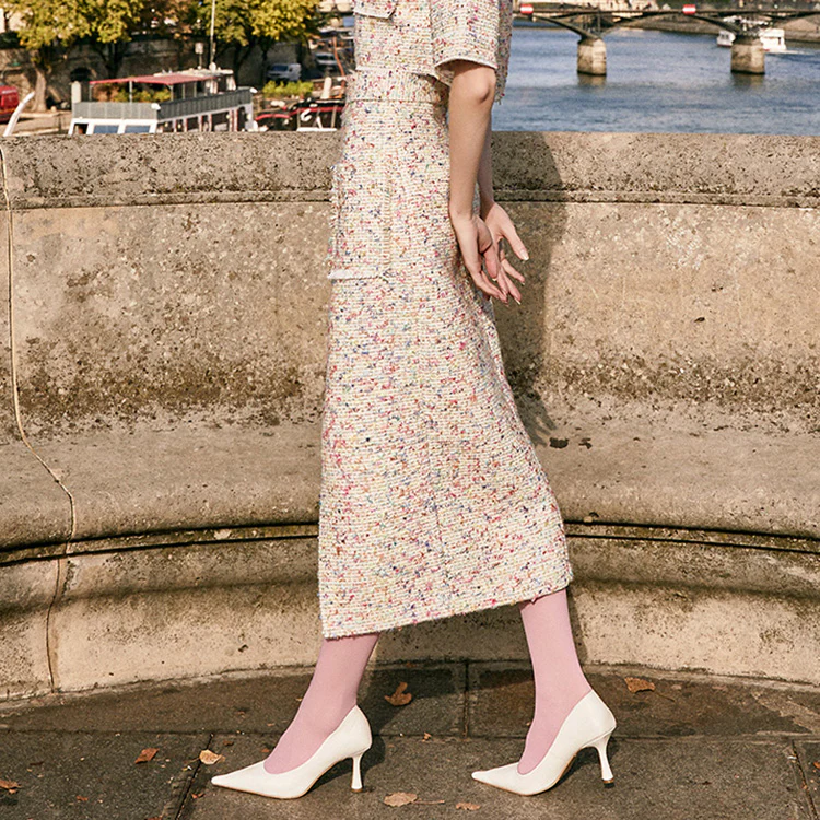 SK9217  Tweed Pocket Slit Midi Skirt - Image 2