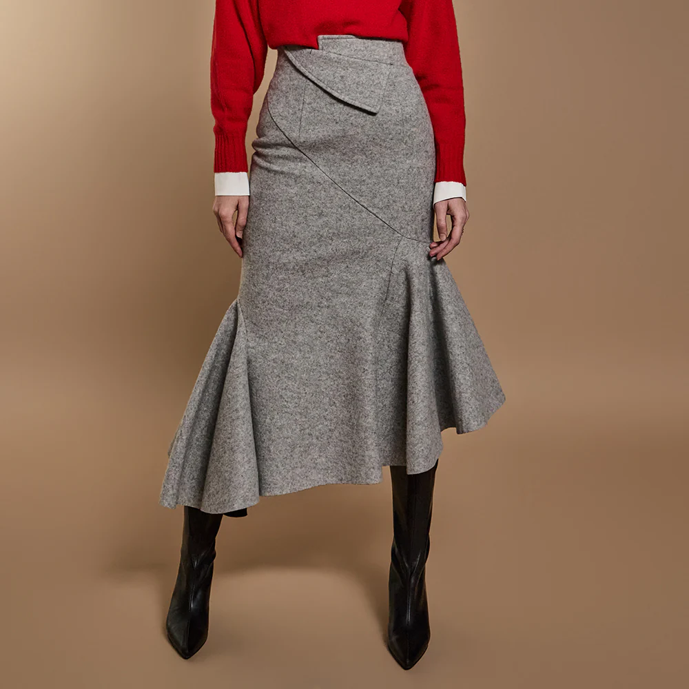 SK9222 Fold Over Mermaid wool Skirt - Image 2
