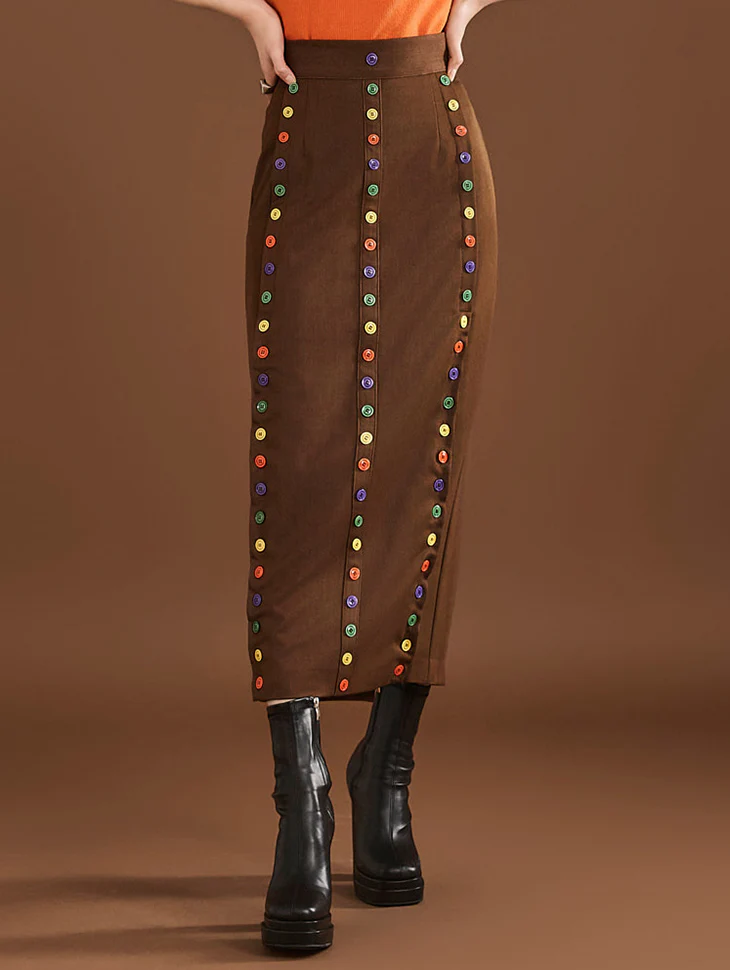 SK9227  Color Button High Waist Long Skirt