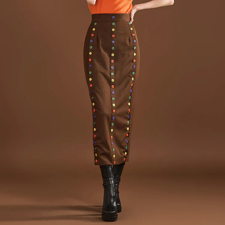 SK9227  Color Button High Waist Long Skirt - Image 2