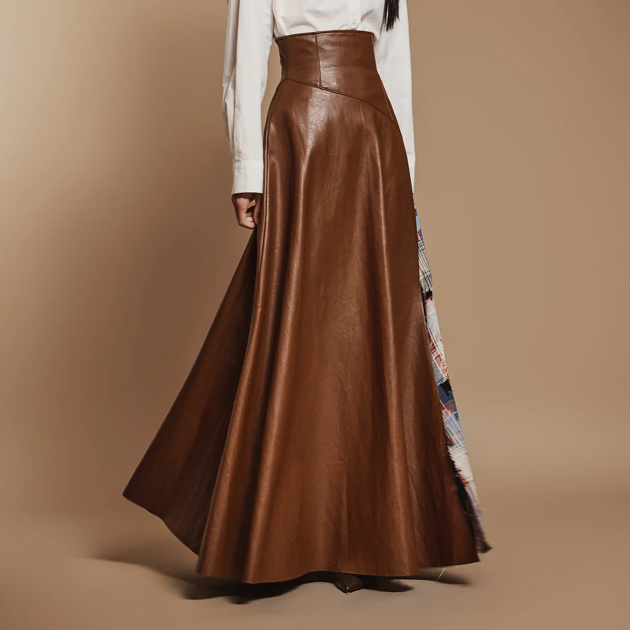 SK9251 Leather Plaid Skirt - Image 2
