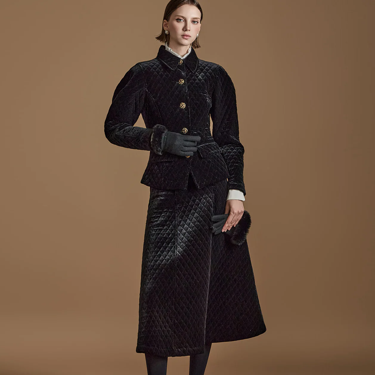 TP1487 Velvet Jacket Skirt Set - Image 2