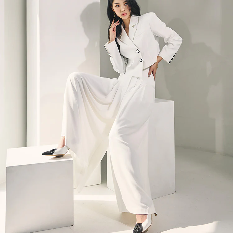 TP1528 Two Button Crop Jacket Two-Piece - Image 2