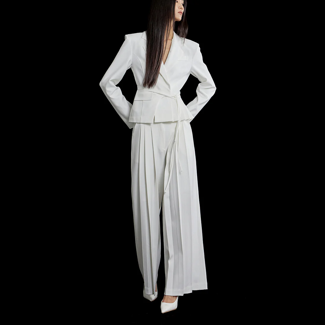 TP1734 symmetrical Pleated Jacket Suit Set - Image 2