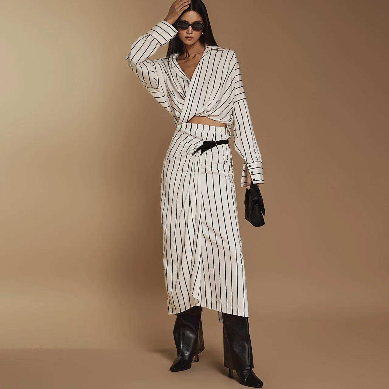 TP1936 Stripe Shirt and Skirt Set - Image 2