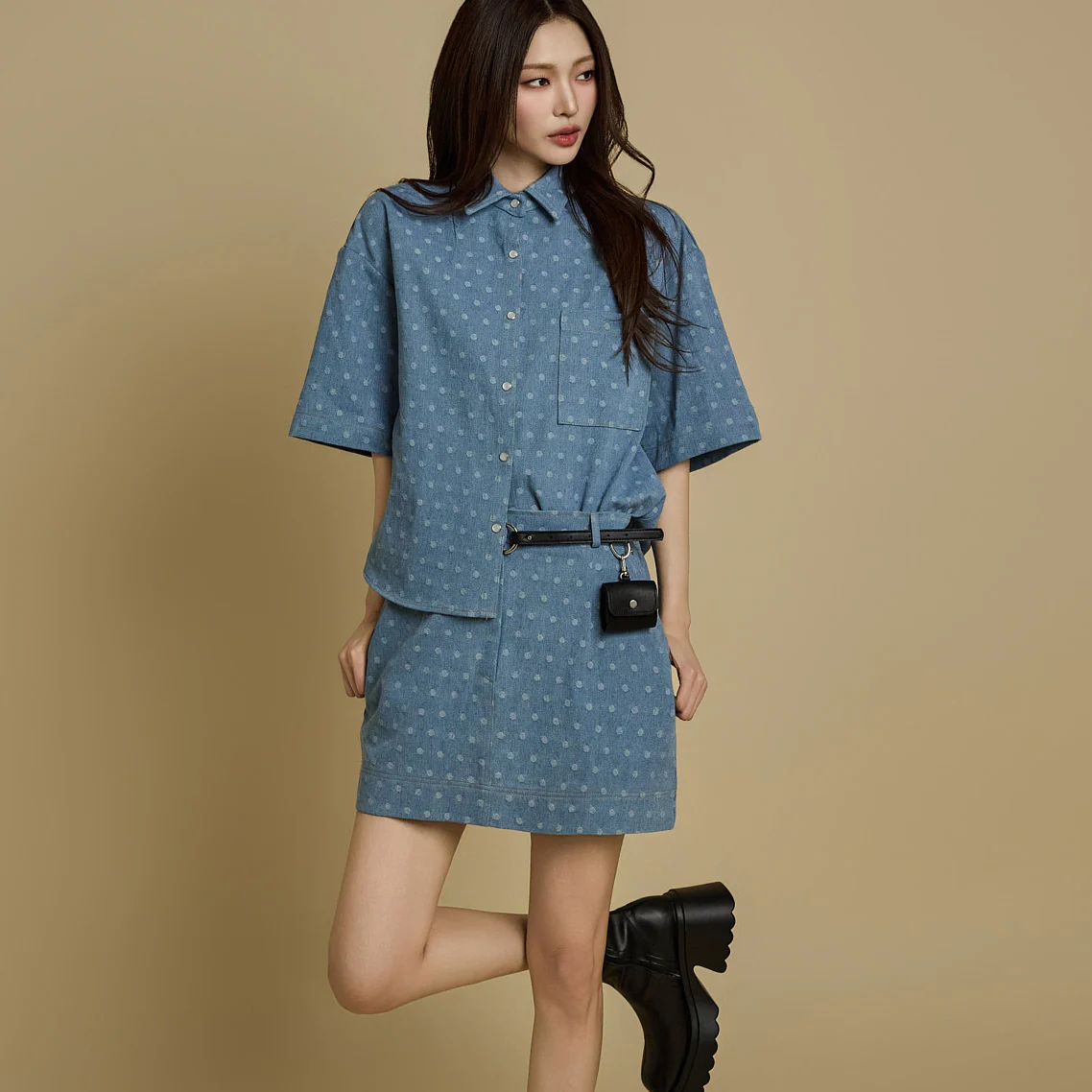 TP2091 Denim Shirt and Skirt Set - Image 2