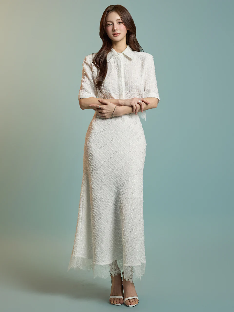 TP2099 Tweed Blouse and Skirt Set