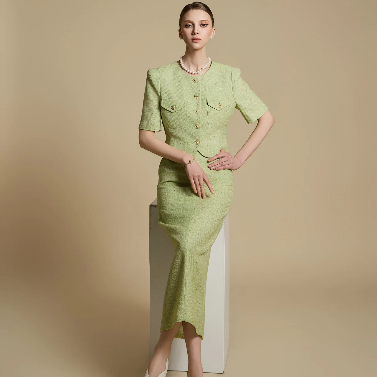 TP2119 Tweed Jacket and Skirt Set - Image 2