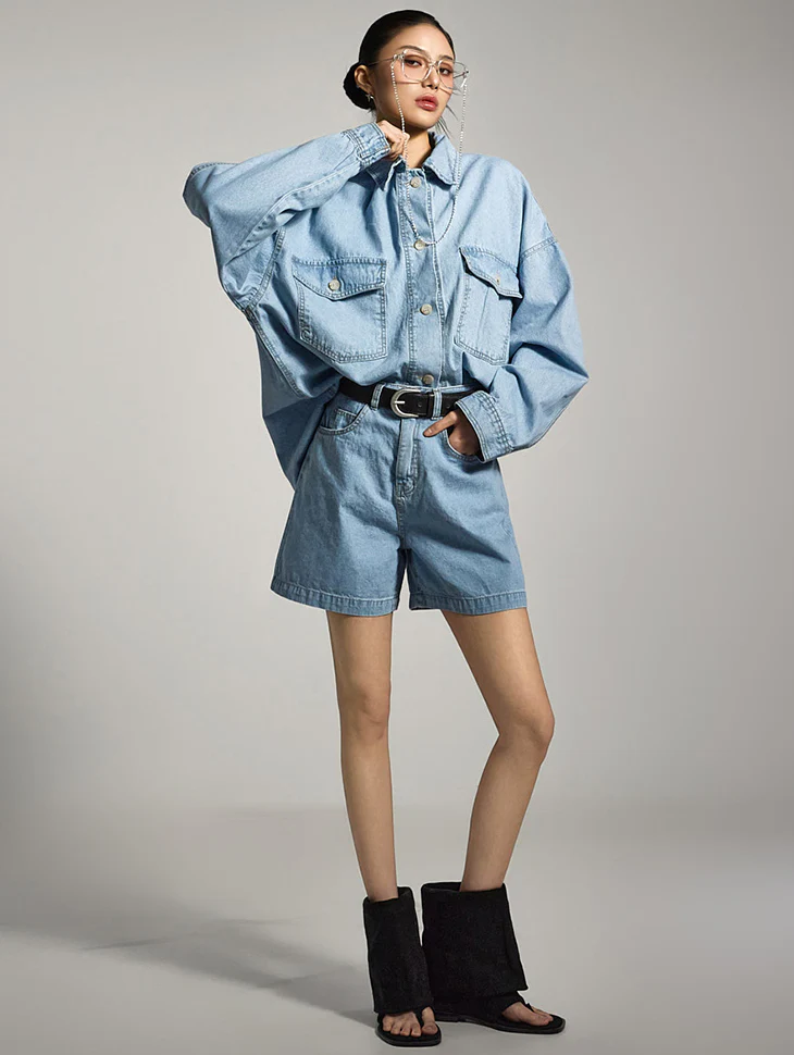TP2125 Denim Shirt and Shorts Set