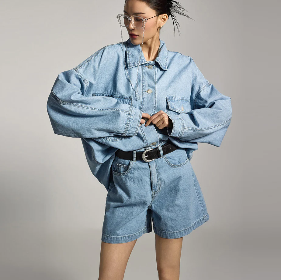 TP2125 Denim Shirt and Shorts Set - Image 2