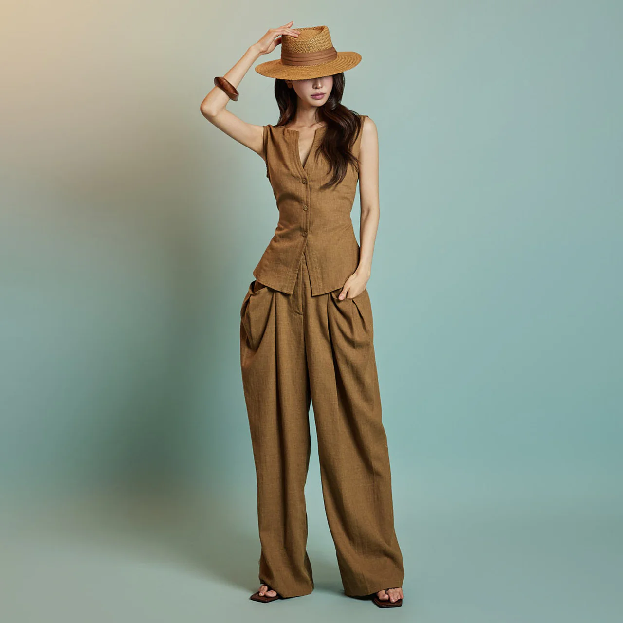 TP2188 Linen Vest Pants Set - Image 2